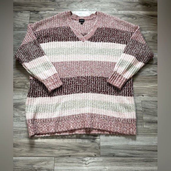 Torrid Women's Beautiful V-Neck Striped Sweater Size 3X Pink, Burgundy, Cream - Picture 1 of 6